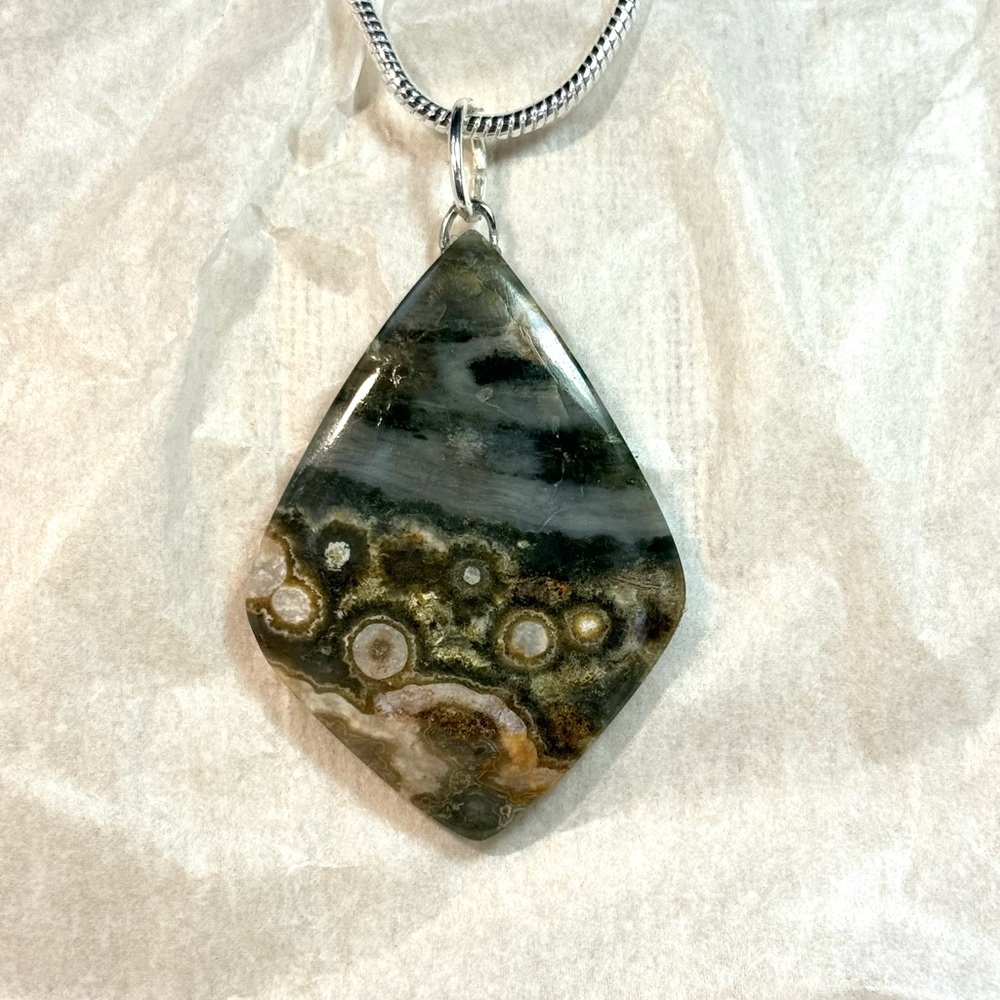 Large Ocean Jasper Pendant Necklace for Man or Woman.